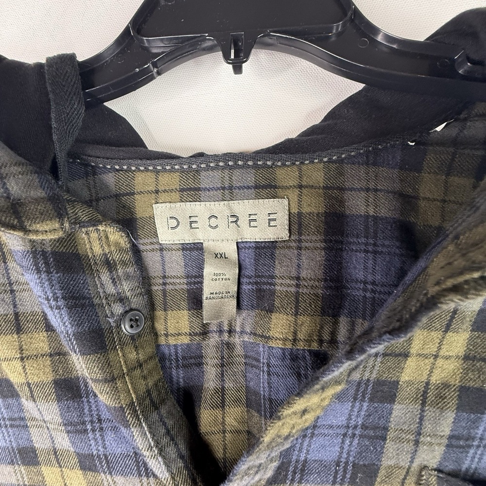 Decree Plaid Men's Grunge Y2K Button Up XXL  Blue And Orange 2 Tone Hoodie - Picture 2 of 6